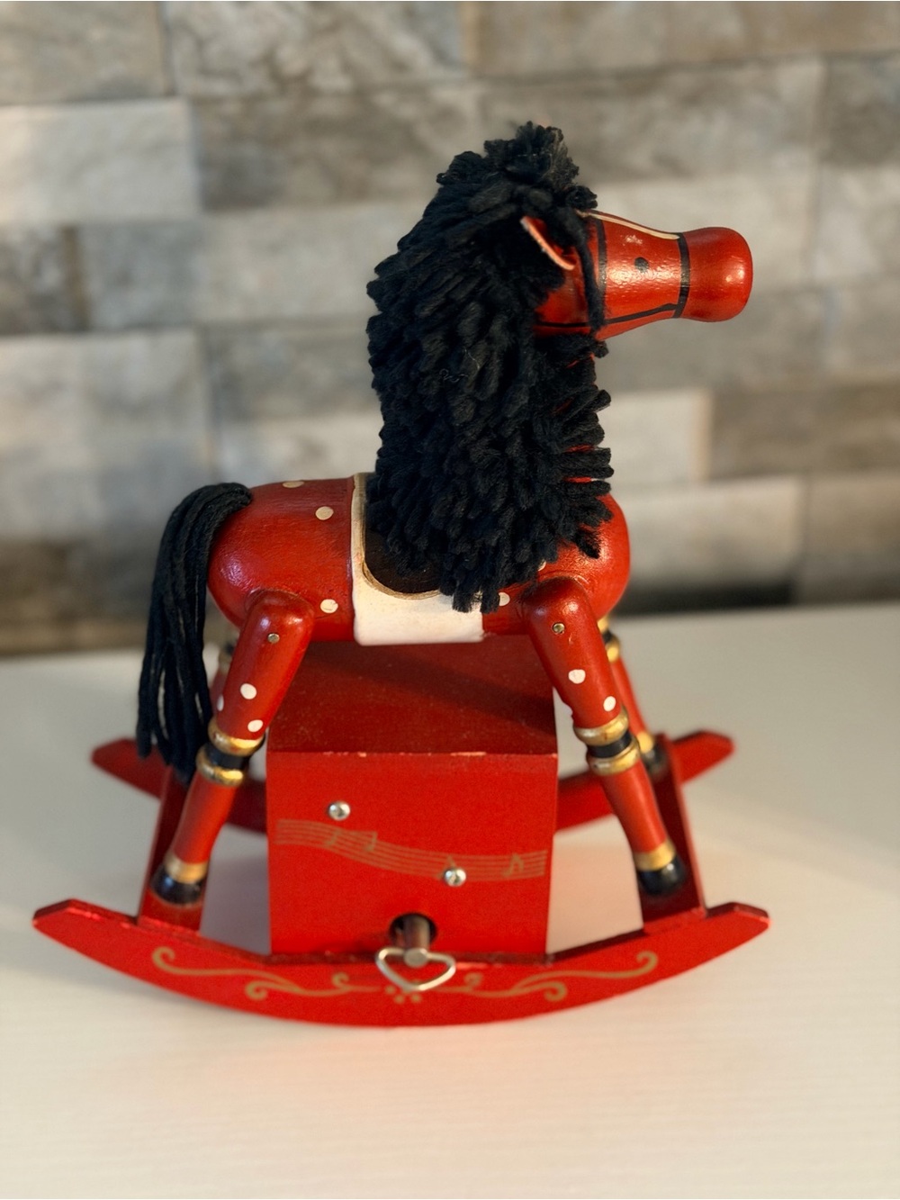 Vintage 50s/60s Painted Musical Wooden Rocking Horse “Toyland” Holiday Décor